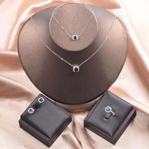 Handmade crystal blue sapphire set gold plated jewelry set